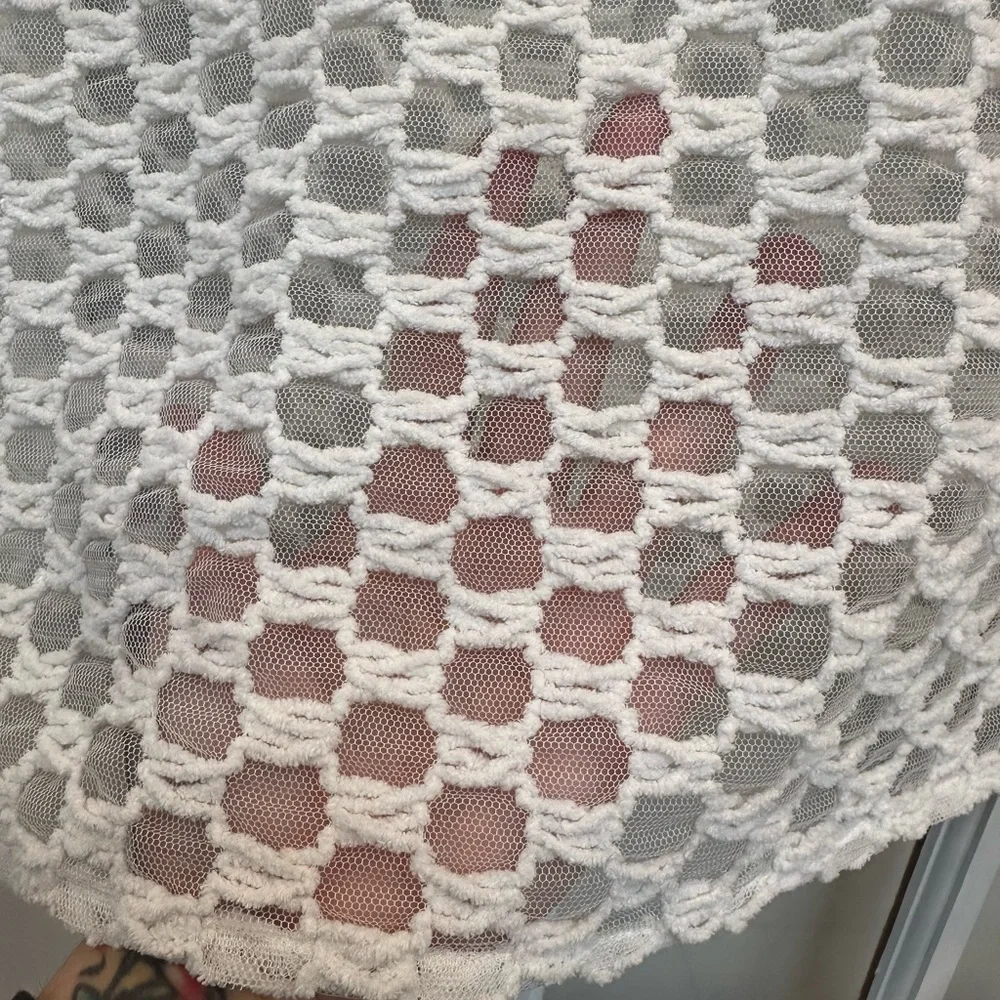 Beyond Vintage Y2K V-Neck Open Crochet Mesh Knit Short Sleeve Top Size Large L - Picture 6 of 9